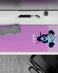 36x16 inches anime mouse pad in cotton-candy pink and violet, calm Tokyo synthwave mood.