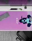 40x20 inches anime desk pad in cotton-candy pink and violet with mint-blue neon, calm Tokyo vibe.