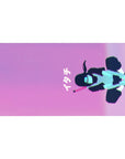 Anime desk pad 40x20 inches with ナイト text and abstract girl silhouette in synthwave sky.