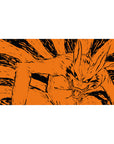 40x20 inches anime desk pad with Kurama Nine-Tails lunging in bold manga line art, Naruto theme.