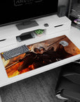 Battlefield artwork on 36x16 mouse pad captures Jeanne d'Arc Alter's fierce energy and iconic flame aesthetics