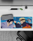 32x12 inches anime mouse pad in blue splash tones with orange, black, and lavender accents, punchy feel.