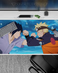 Blue water-splash backdrop anime desk pad 40x20 inches with bold orange, black, and lavender tones.