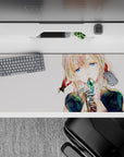 Cozy 36x16 inches anime desk pad in blush, watery blue, teal sparkle, and inky navy tones.
