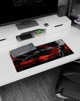 28x12 inches anime mouse pad showing a lone katana samurai by water under a wide tree and swirling wind.
