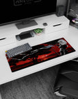 32x12 inches anime mouse pad showing a lone katana swordsman by water under swirling wind and a wide tree.