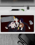 32x16 inches anime mouse pad in deep wine red with black uniforms, white collars, and red ribbons.