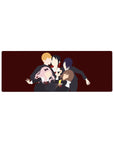 Anime mouse pad 32x12 inches with five faceless school silhouettes on a wine-red minimalist backdrop.