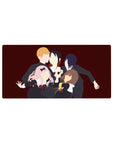 32x16 inches anime mouse pad with five faceless schoolgirls on wine-red background, minimalist print.