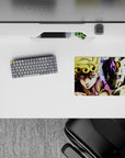 Small-sized 14x10 desk mat with Golden Requiem design adds vibrant JoJo's Bizarre Adventure energy to any desk
