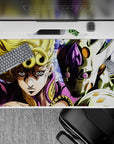 Vibrant 40x20 desk pad showcases Giorno and his Stand with striking energy for Golden Wind enthusiasts