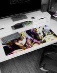 Epic Stand artwork on 36x16 desk mat captures Giorno's iconic energy and vibrant battle-ready presence