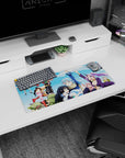 Rimuru Tempest grinning with Shion and Shuna in a chaotic crowd shot anime mouse pad 28x12 inches.