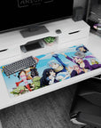 36x16 inches anime desk pad showing Rimuru Tempest grinning with hand raised as Shion and Shuna crowd in.