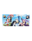 Group photo anime mouse pad 28x12 inches with Rimuru, Shion, Shuna, and Gobta in a sky backdrop.