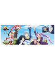 32x12 inches anime mouse pad with Rimuru, Shion, Shuna and Gobta in a chaotic group photo scene.