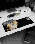 Artistic 32x12 inches mouse pad featuring Luck Voltia design, with electrifying blue eyes and a thrilling, battle-worn face for an intense look.