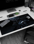 Cinematic profile of a silver-haired android girl in metallic armor on a 40x20 inches desk pad.