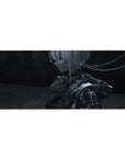 Anime girl desk pad 36x16 inches with silver-haired android in glossy armor and cable ribbons.