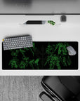 32x12 inches anime mouse pad in electric green line art on deep black, sharp futuristic vibe like a hangar.