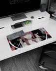 Psychological 28x12 mouse pad featuring Makima, the Control Devil, with spiral eyes and a dark atmosphere for a chilling desk environment