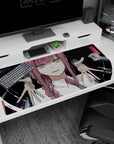 Chilling 40x20 anime desk mat with Makima, the Control Devil, in a swirling, dark atmosphere, perfect for fans who love sinister, psychological tension