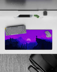 28x12 inches mouse pad with moonlit mountains in purple tones for a serene, functional design ideal for work or gaming.