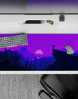 36x16 inches mouse pad with moonlit mountains, blending purple hues for a calming, artistic look in your workspace.
