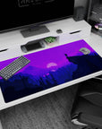 Large 40x20 inches mouse pad showcasing moonlit mountains, with purple hues for a calming, artistic effect in your workspace.