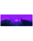 Compact 32x12 inches mouse pad with moonlit mountains, blending purple hues for a calming and functional workspace effect.