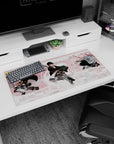 Modern 32x16 inches mouse pad with Levi Ackerman, combining sakura elegance with deadly battlefield power for a powerful design.
