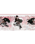 Mouse pad featuring Levi Ackerman, 36x16 inches, with sakura elegance and battlefield power for a tribute to his deadly grace.