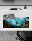 28x12 inches mouse pad with a mountain sanctuary, vibrant flowers, and cascading waterfalls for a serene, awe-inspiring workspace.