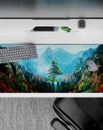 36x16 inches mouse pad with a mountain sanctuary, vibrant flowers, waterfalls, and rugged cliffs to evoke awe and peace.