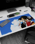40x20 inches anime desk pad showing three friends shoulder to shoulder, kimono, red robe, candy-stick moment.