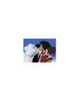Classic anime mouse pad 14x10 inches with three friends in side profile under a wide blue sky.