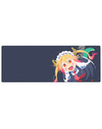 32x12 inches anime girl mouse pad with Tohru maid design, horns and tail, crisp frills on navy background.