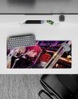 28x12 inches anime mouse pad in deep black, crimson, and purple neon streaks for a cozy night vibe.