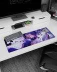 Anime mouse pad 32x12 inches featuring Shinobu from Demon Slayer with a lilac swirl and white butterflies in moonlight.