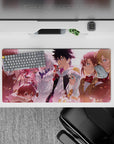 32x16 inches anime mouse pad in warm sunset pinks and peach tones, bright, smooth, comforting night vibe.