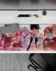 Soft sunset pink and peach anime desk pad 36x16 inches, warm comforting glow for long night gaming.