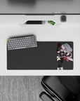 28x12 inches anime desk mouse pad in bold pink and black tones, flirty confident vibe on flat gray.