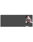 Anime girl mouse pad 32x12 inches with pink-haired fighter in black outfit, thigh highs, gloves, baton.