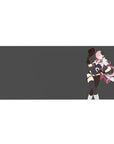 36x16 inches anime girl desk pad with pink-haired fighter, black outfit, thigh highs, baton, gray backdrop.