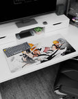 Modern 32x16 inches mouse pad with Ichigo Kurosaki battling his Vasto Lorde form, high-energy design with destruction and intensity.