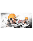 Mouse pad with Ichigo Kurosaki, 32x16 inches, battling his Vasto Lorde form with bold contrasts, destruction, and shattered debris.