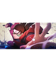 36x16 inches anime desk pad with Sarada Uchiha lunge artwork, Sharingan stare and Konoha headband.