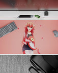 Pink blush 40x20 inches anime desk pad with cozy cute vibes, tiny hearts, soft comfy look.