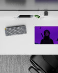 Purple gradient anime mouse pad 14x10 inches, dark moody cloak tones with eerie violet haze.