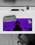 28x12 inches anime mouse pad in deep purple gradient with moody violet haze and smoky, mysterious vibe.